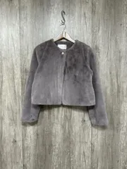 INDEX インデックス パールボタン ファー ノーカラー ジャケット sizeL/パープグレー ◆■ レディース