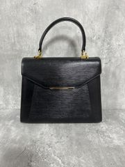 黒いレザーハンドバッグ ゴールド金具 ネイビー レザー ハンドバッグ ゴールド金具 - メルカリ