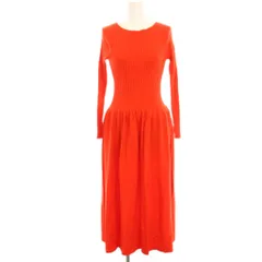 ロペ ROPE ニットワンピース 38 朱色 赤 レッド リブ切替 ラウンドネック 長袖 ロング マキシ 薄手 /HN