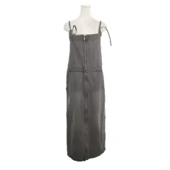 ボンジュールサガン BONJOUR SAGAN ジャンパースカート サロペット デニム M グレー フロントジップ ロング丈 /MN14 ■GY99