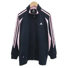 アディダス adidas スポーツウエア ジャージ ブルゾンジャケット ミドル丈 スタンドカラー スリーストライプ ロゴ刺繍 160cm 紺 ネイビー /SM62 ■GY58 女の子