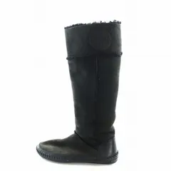 トリーバーチ TORY BURCH ロングブーツ ムートン レザー ダブルT ロゴ 黒 ブラック ■GY18 /MQ