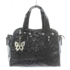 アナスイ ANNA SUI ハンドバッグ エナメル 蝶々 型押し 総柄 チャーム 黒 ブラック /XZ ■GY18