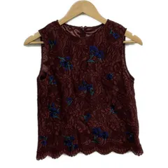 ダイアグラム ノースリーブカットソー サイズ36 S レディース美品  - ダークブラウン×ブルー×ブルーグリーン クルーネック/花柄/レース