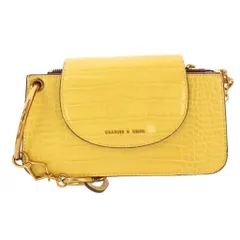 チャールズ&キース  CHARLES&KEITH ウォレットバッグ ショルダーバッグ レザー チェーン ロゴ バイカラー 黄色 イエロー ゴールドカラー /BB