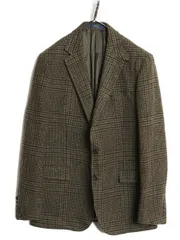 【お得なクーポン配布中!】 デッドストック ポロ ラルフローレン ツイード テーラード ジャケット メンズ M 程 ウール ブレザー チェック トラッド シンプル オリーブ