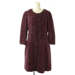 ルネ Rene TISSUE ジップアップ ツイードワンピース 膝丈 34 レッド ブラック /HK ■OS