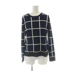 自由区 オンワード樫山 ニット カットソー 長袖 ロゴ 格子柄 38 紺 ネイビー ■GY60 /MQ