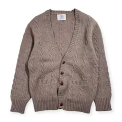 80s J.PRESS ジェイプレス ウール ケーブル編み ニット カーディガン M/グレージュ系 レディース くるみボタン ビンテージ