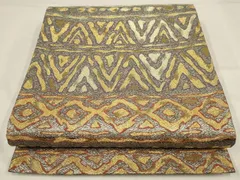 平和屋着物▼六通柄袋帯　作家物　横段幾何学文　金糸　正絹　逸品　AABF7538wj