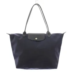 ロンシャン LONGCHAMP トートバッグ ハンドバッグ ナイロン レザー ワンカラー ロゴ 紺 ネイビー /BB