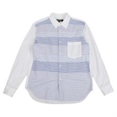 コムデギャルソン オムドゥCOMME des GARCONS HOMME DEUX フロントマルチボーダー切替シャツ 白青XS