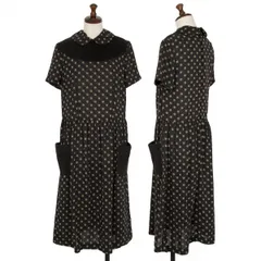 コムコム コムデギャルソンCOMME des GARCONS 異素材切替ドットラウンドカラーワンピース 黒カーキXS