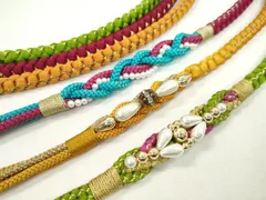 平和屋着物▼和装小物　帯締め３本セット　振袖用　飾り付き　パール　ビジュー　萌黄色　山吹色　葡萄色　金糸　逸品　CABC1111ju