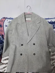 チェック ダブル ボタン ジャケット グレー