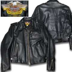 Harley Davidson ロゴエンボス シングルライダースジャケット 牛革 レザー 短丈 Mサイズ ハーレーダビッドソン バイク 革ジャン