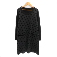 ギャラリービスコンティ GALLERY VISCONTI ワンピース ひざ丈 長袖 総柄 黒 ブラック グレー /YK19