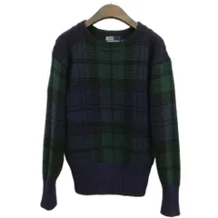 ポロ バイ ラルフローレン Polo by Ralph Lauren 90s ヴィンテージ ブラックウォッチチェック プルオーバー ニット セーター ロングリブ M