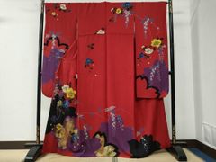 振袖 袷 宮崎 紅型 蝶 松竹梅 鴛鴦 牡丹 落款あり - メルカリ