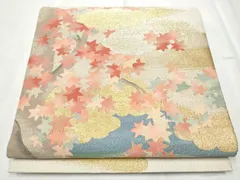 平和屋着物●太鼓柄袋帯　綴れ　雲重ね枝葉文　金糸　正絹　逸品　CABD0652hy