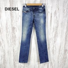 DIESEL ディーゼル LHELA ワンポイントロゴ ダメージ スキニーパンツ ブルー レディース