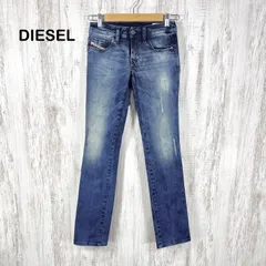 DIESEL ディーゼル LHELA ワンポイントロゴ ダメージ スキニーパンツ ブルー レディース