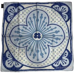 LOUIS VUITTON ルイヴィトン カレ・モノグラム M70640 ブルー シルク スカーフ レディース 【中古】 32601K323