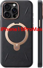 【TORRAS】iPhone 15 Pro Max 用 ケース 革 360°回転スタンド 縦横両対応 リング マグネット搭載 MagSafe対応 ワイヤレス充電対応 米軍規格耐衝撃 指紋防止 黄変防止 Ostand Q3 レザートーン ブラック