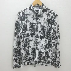 g■ザラ/ZARA リネン長袖シャツ/総柄【L】白黒/men's/23【中古】■