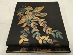 平和屋着物●織物一筋名門　織悦　全通柄　本袋帯　花鳥文　黒地　金糸　正絹　逸品　CABD4154dy