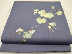 平和屋着物●太鼓柄京袋帯　総刺繍　蔦の葉文　銀糸　正絹　逸品　DABD0007op