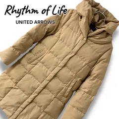 Rhythm of Life UNITED ARROWS ユナイテッドアローズ ベージュ ダウンコート ハーフ丈 フード付 Mサイズ レディース 中綿ダウン80% フェザー20% 上質素材 ウール混 ショールカラー エレガント 防寒 秋 冬 0001027OC