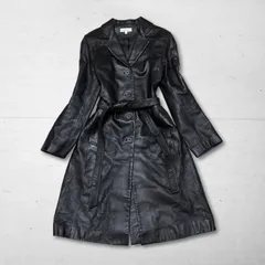 Euro Vintage レザー ロングコート 本革 羊革 イタリア製 ユーロ古着 ブラック アウター モード クール