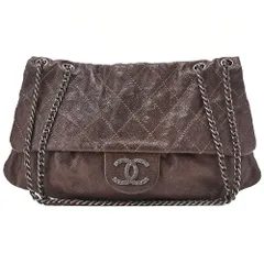 CHANEL シャネル  チェーンショルダー　マトラッセ　ビジューココマーク　シングル　キャビアスキン　ブラウン　シルバー金具　ブランド【中古】【送料無料】