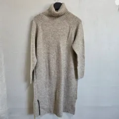 レディース タートルネック ニット Long ワンピース ベージュ F