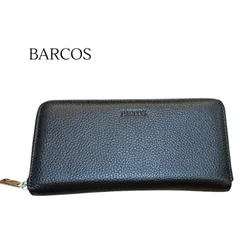 BARCOS バルコス　シュリンクレザー バイカラー財布　長財布　本革　ラウンド型　ブラック