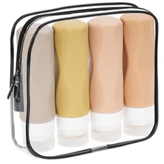 新品 トラベルボトル シャンプー シリコン 漏れない 旅行 機内持ち込み 小分け 詰め替え容器 洗いやすい 軽量 コンパクト お風呂 出張 携帯用 おしゃれ 90ml 4本セット (アプリコット)