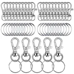 新品 25個セット キーホルダー金具 二重リング キーホルダー 回転フック ワンタッチで取り外し 平キーリング 2連リング付き キーホルダー キーリング DIY用 手芸用品 シルバーカラー