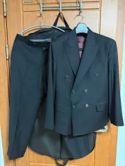 メンズ ダブルブレスト 背広 スーツ 上下セット ブラック (新品) (フルセット)