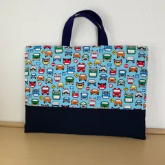 入園入学　りんりんのハンドメイド　レッスンバッグ　通園バッグ　絵本袋　習い事　キルティング　働く車　正面