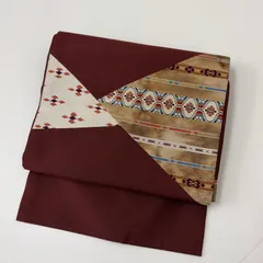 名古屋帯 未使用品 切りばめ パッチワーク 和紙 紬 珍品 可愛い NO-796 リサイクル着物】名古屋帯 パッチワーク 毬 ひげ紬 帯丈367cm 正絹 S