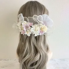髪飾り＊成人式 卒業式 結婚式 ウェディング 振袖 袴 和装 前撮り~桜 小花 リボンヘア ハーフアップ~すみれピンク 21本