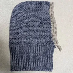 ハンドメイド 手編み フードウォーマー ネックウォーマー フードカバー バラクラバ ネイビーブルー グレー バイカラー