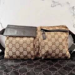 ◇美品◇グッチ　ウエストポーチ　GGキャンバス×レザー　ベージュ　28566