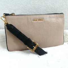 ミュウミュウ クラッチバッグ ポーチ レザー 革 ロゴピンク ブラック ゴールド バイカラー miu miu
