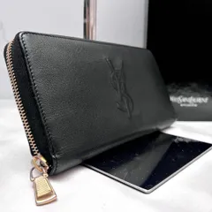 ◇極美品◇イヴサンローラン　YSL刺繍長財布　ラウンドジップ　ブラック　レザー