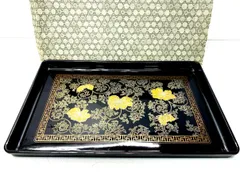 未使用保管品 大角盆 ラメ入り 黒 トレー 54㎝越え 大きい お盆 漆器風 インテリア雑貨 和モダン レトロ A1069A12