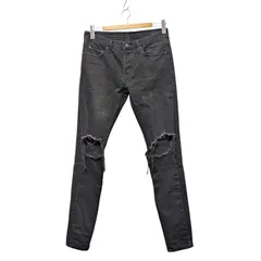 22 mnml ミニマル ダメージ クラッシュ USED加工 スキニー デニム ブラックデニム ジーンズ W30 ボタンフライ 裾ジップ