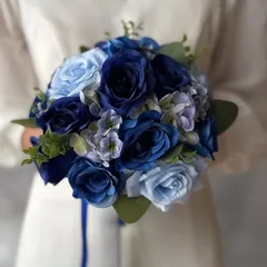 ブルー×水色ラウンドブーケ☆ブートニア