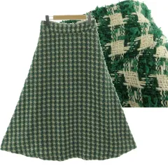 シンプリシテェ SIMPLICITE チェックフレアロングスカート 22060700803730 ツイード ウエストゴム グリーン 緑 ベージュ
